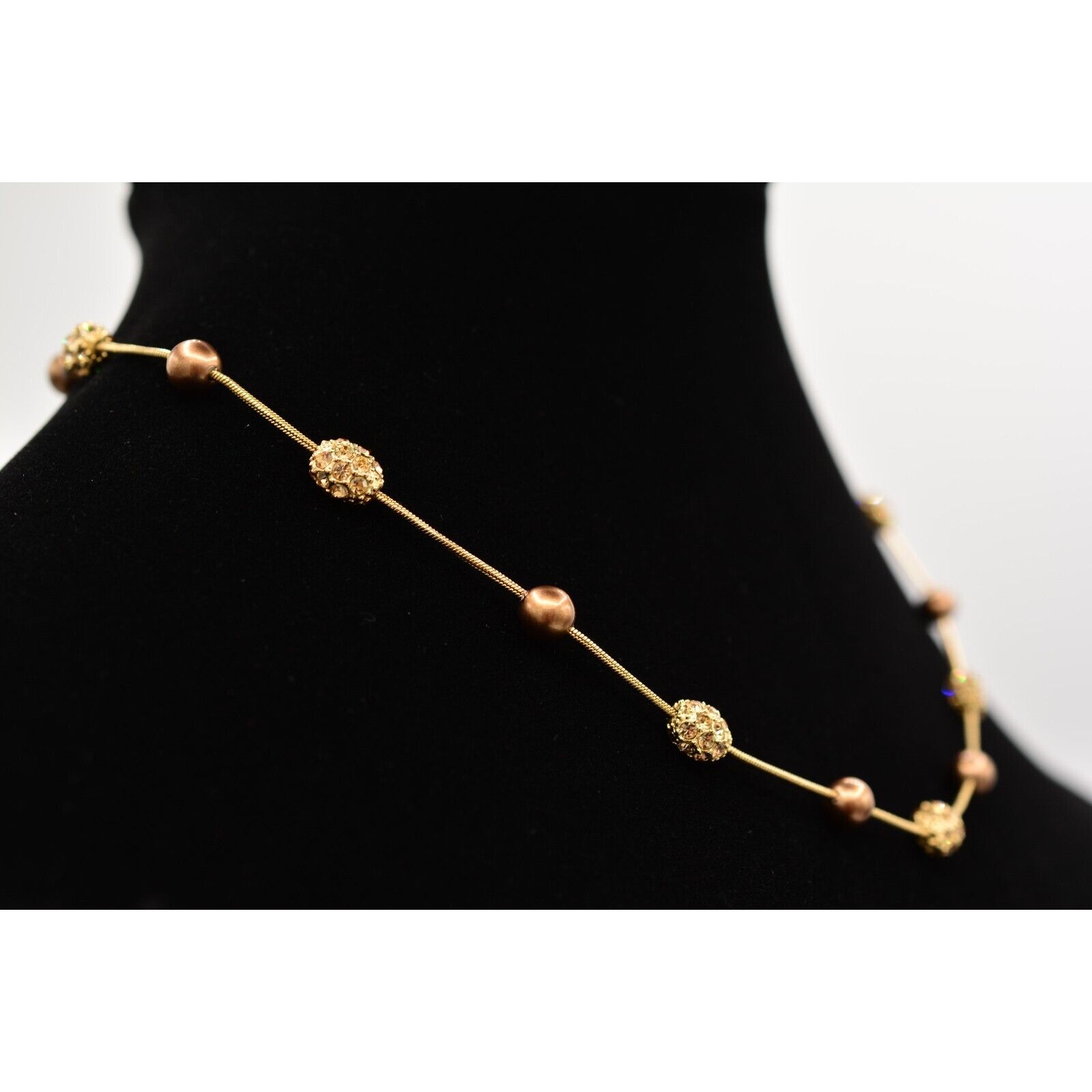 Monet Vintage Collar Choker Necklace Bronze Pearl Beaded Crystal Signed Bin4b — image 5 of 8